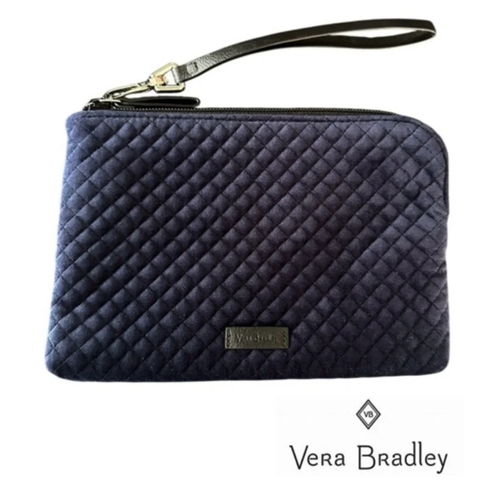 Vera Bradley Iconic Velvet Quilted Wristlet Navy Blue 8.75” X 6” Removab…